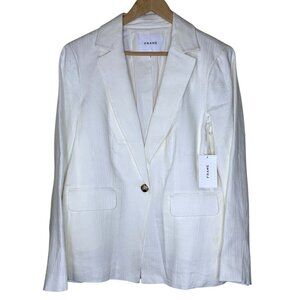 Frame Womens Size 10 Off-White Linen Blend Blazer Lined Single Button Closure